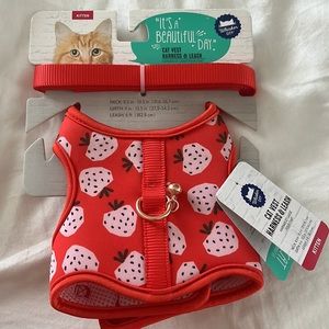 Whisker City Strawberry Print Cat Vest Harness and Leash For Kittens NWT